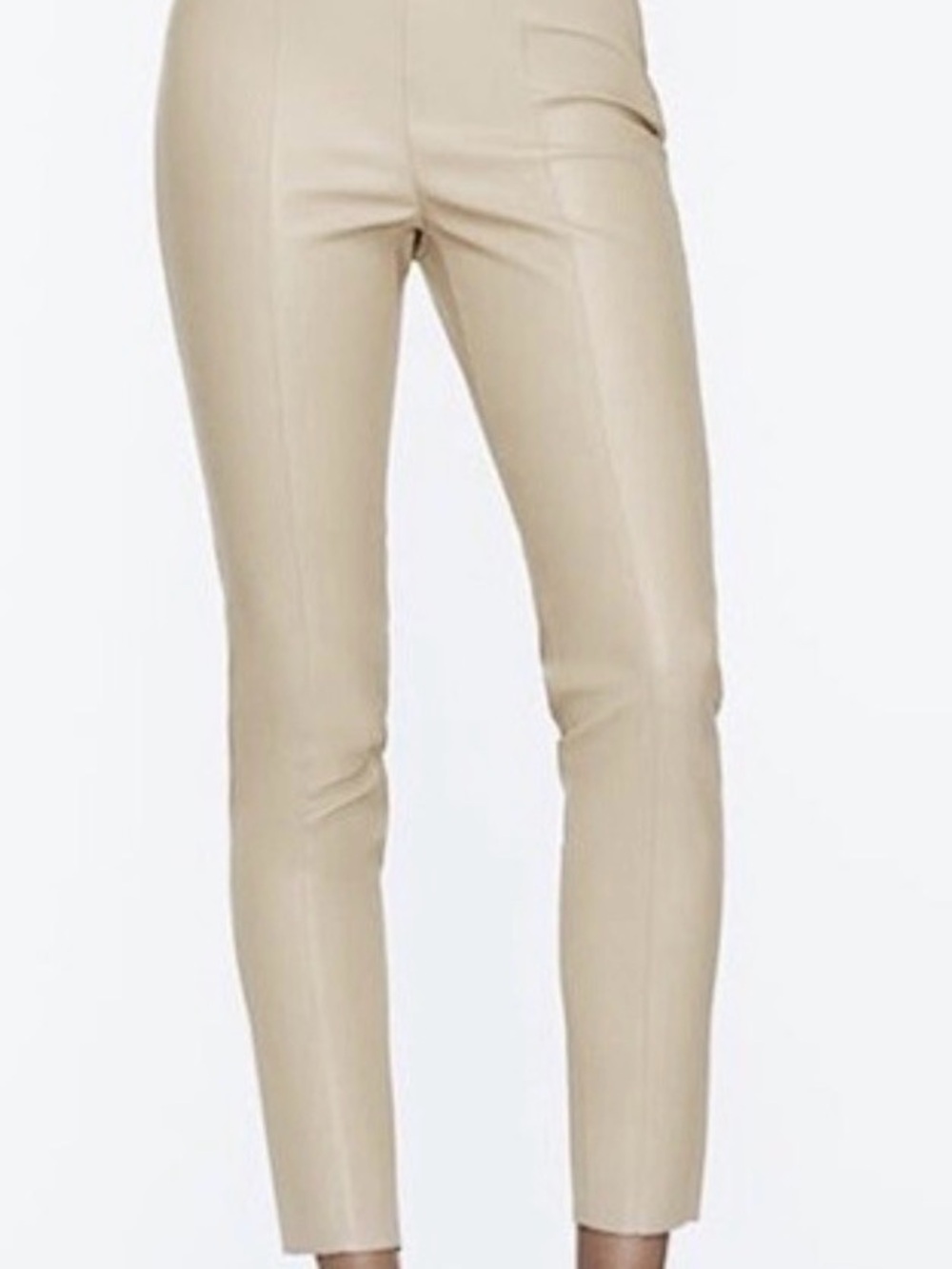 Zara Slim High-Waist Cropped Pants in Beige